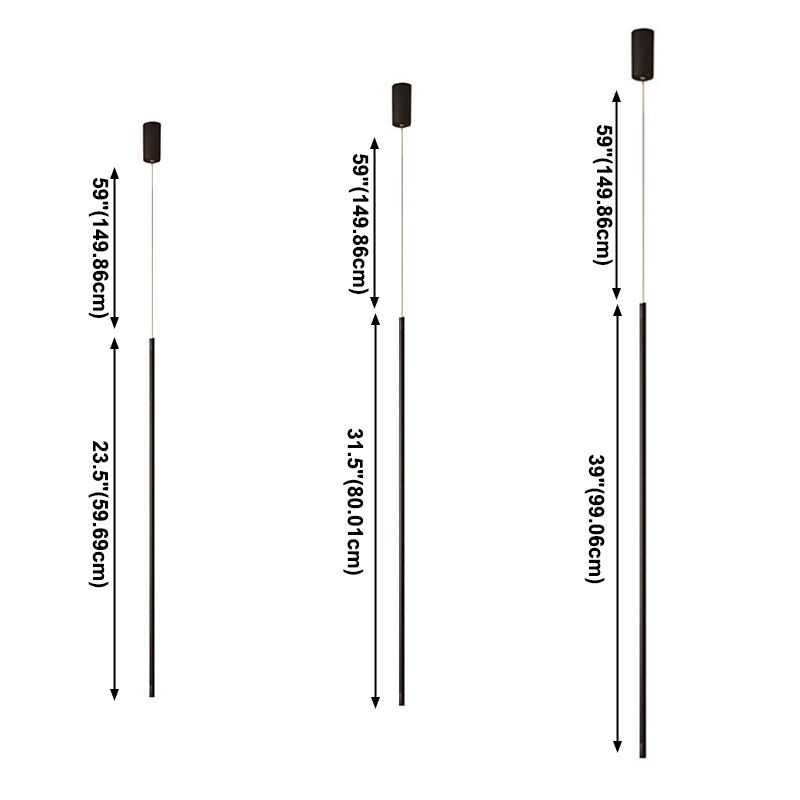 Simple Modern Style Long Line Shape Chandelier Aluminum 1 Light in Black for Living Room Bedroom