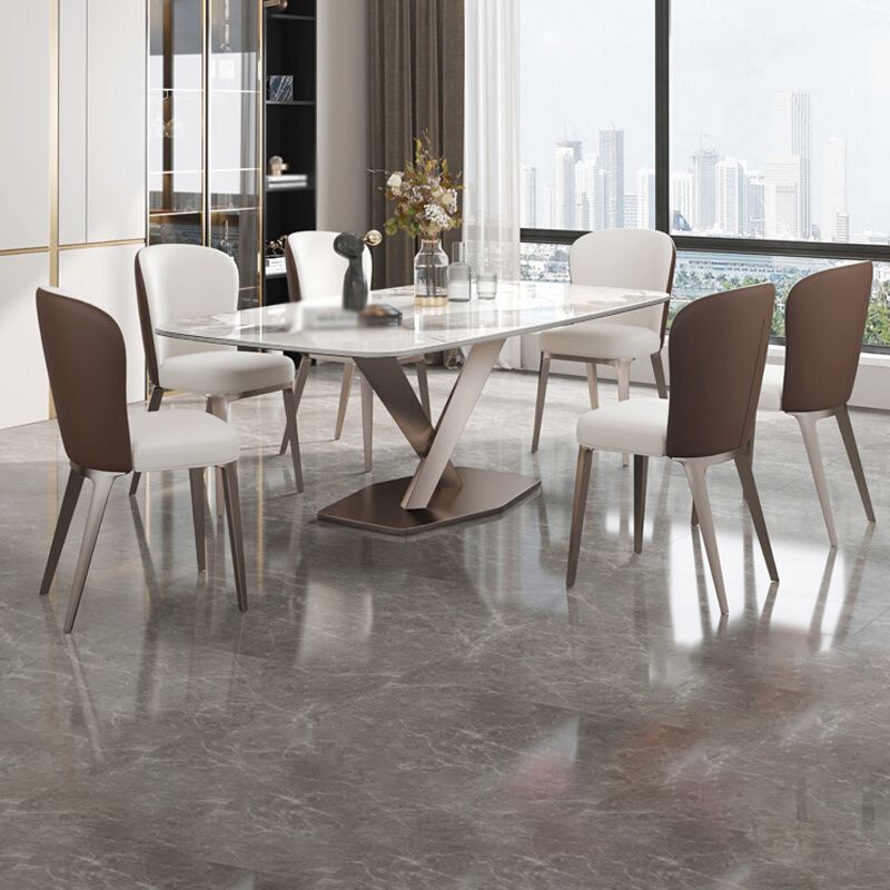 Pedestal 1/2/5/7 Pieces Dining Table Set Stainless Steel Dining Table and Chairs