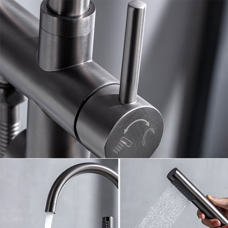 Floor Mounted Metal Freestanding Tub Filler High Arc Freestanding Faucet with Hose