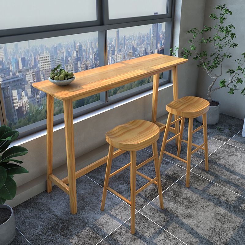 Modern Rectangle Bar Dining Table Wood Bar Height Table with Trestle Base in Brown