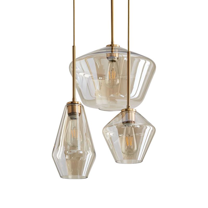 Glass Shade Hanging Pendant Nordic Brass Finish Drop Light for Dining Room
