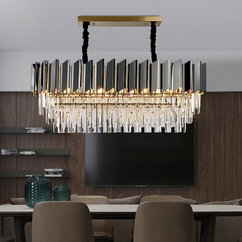 Prismatic Crystal Oval Island Light Fixture Contemporary Black Ceiling Pendant Light for Dining Room