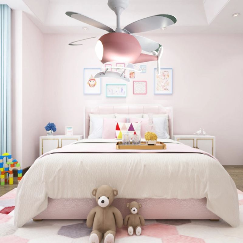 Kids Creative LED Fan Light Wrought Iron Airplane Hanging Lamp with Acrylic Shade