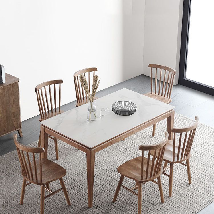 Modern Style Dining Rectangle Table Sintered Stone Dining Table with Wood Legs