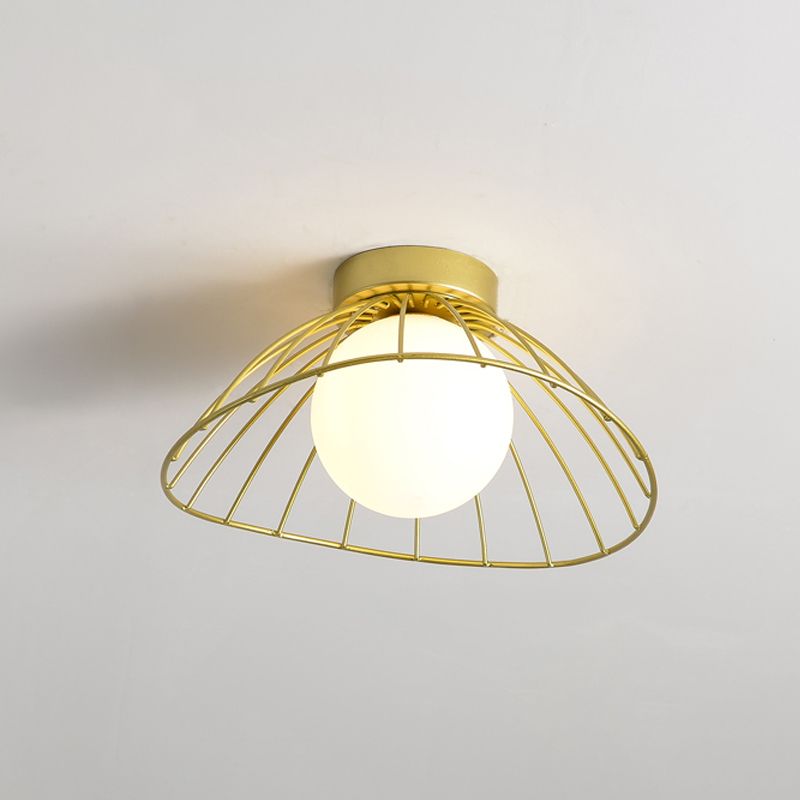Metal Round Flush Ceiling Light Industrial Style 1 Light Flush Mount Fixture