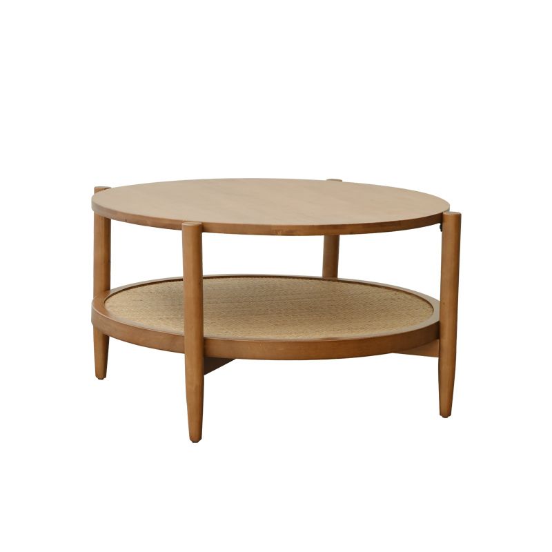 North European Wood/Glass Top Coffee Table Natural Round Cocktail Table