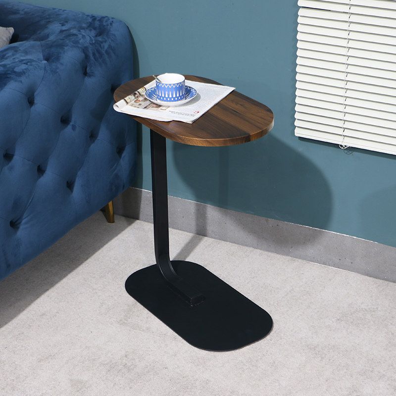 Modern Pedestal End Table Elliptical Faux Wood Top Side Table - 19.69" W