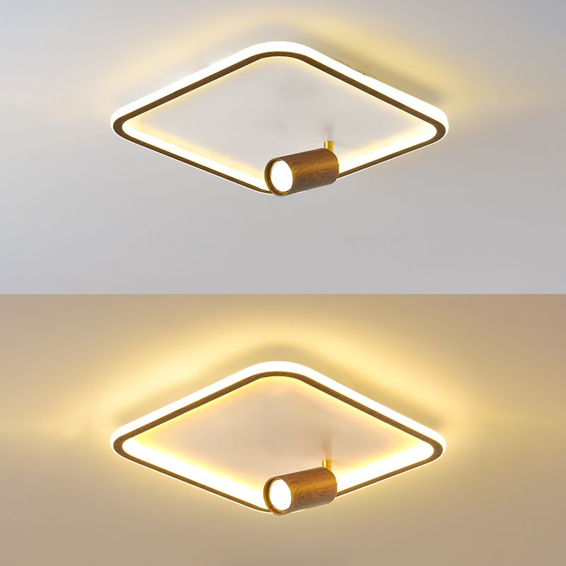 Squared Wood LED Flush Mount Modern Flush Bedroom Ceiling Lights with Spotlight