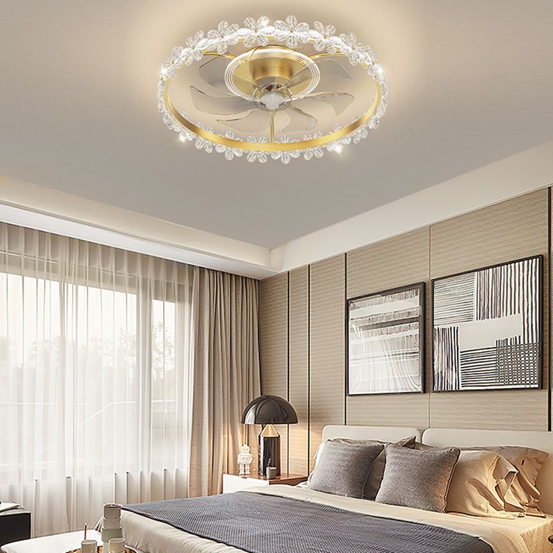 Modern Style Ceiling Fan Lamp Metal Ceiling Fan Lighting in Golden for Bedroom