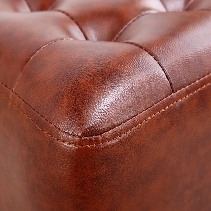 Mid-Century Modern Ottoman Water Resistant Solid Color Tufted Genuine Leather Cube Ottoman