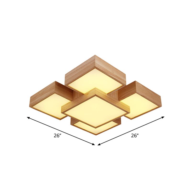 Beige vierkant/rechthoekblokspoellicht modern 22 "/31,5"/42 "brede LED houten plafond gemonteerde lamp