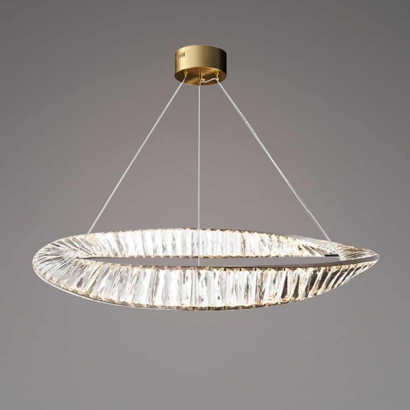 Crystal Gold Pendant Light Circle Contemporary LED Ceiling Light for Living Room