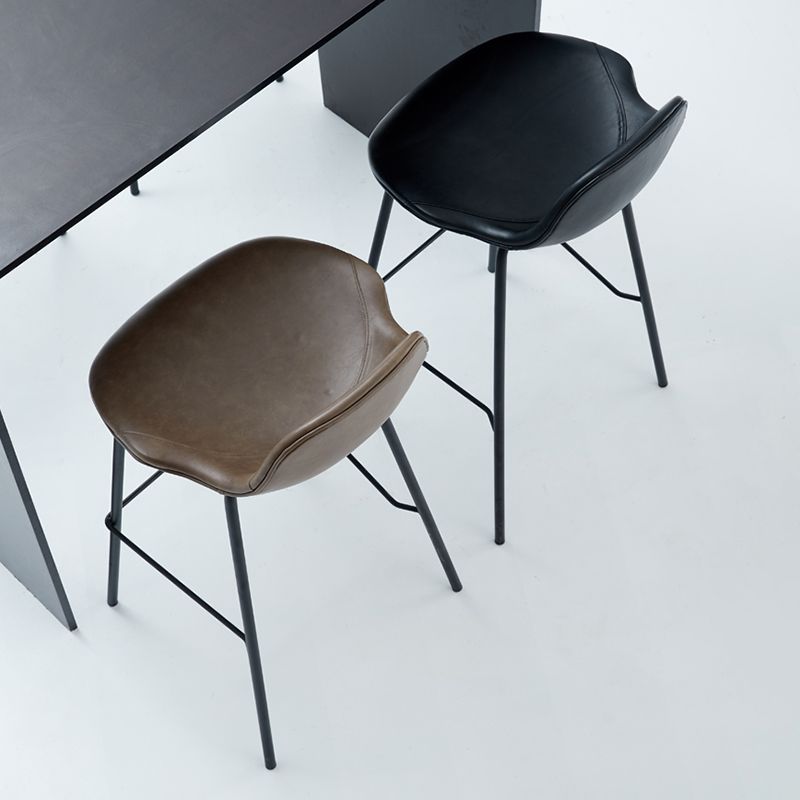 Contemporary Footrest Low Back Bar Stool Leather Counter Stool for Living Room