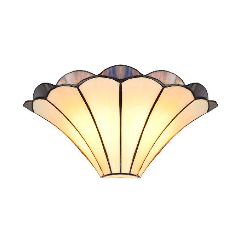 Scalloped Wall Lamp Traditional 2 Lights Stained Glass Wall Sconce Light with Flared Shade