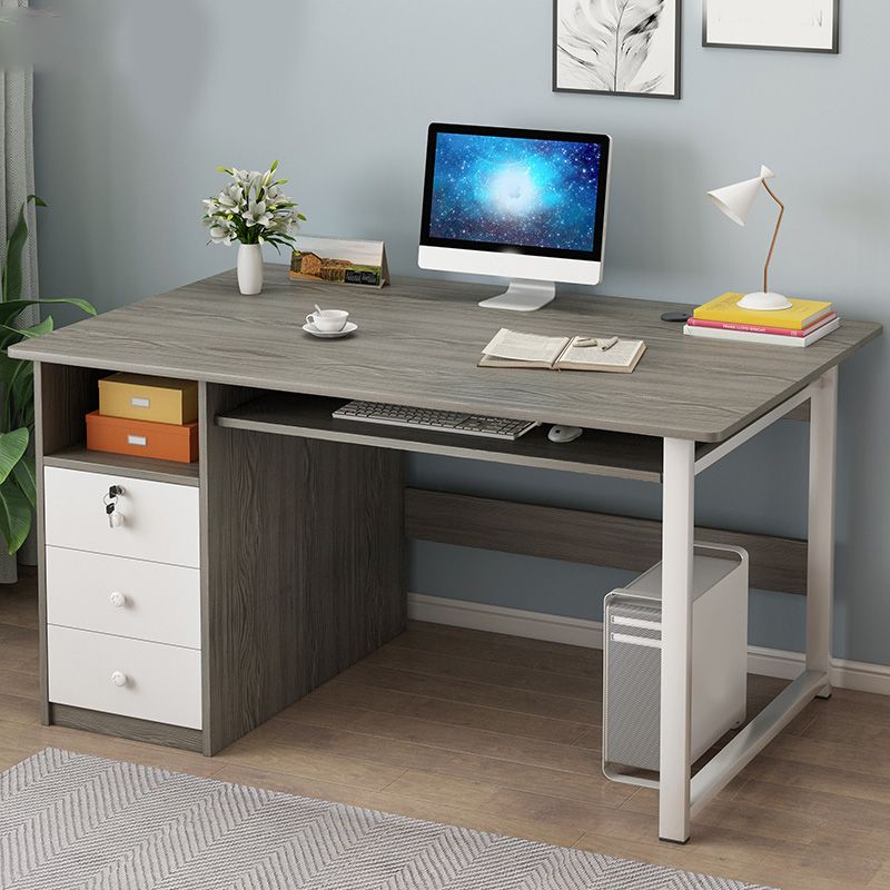 Modern Computer Desk with 1 Shelf and 3 Drawers and Keyboard Tray