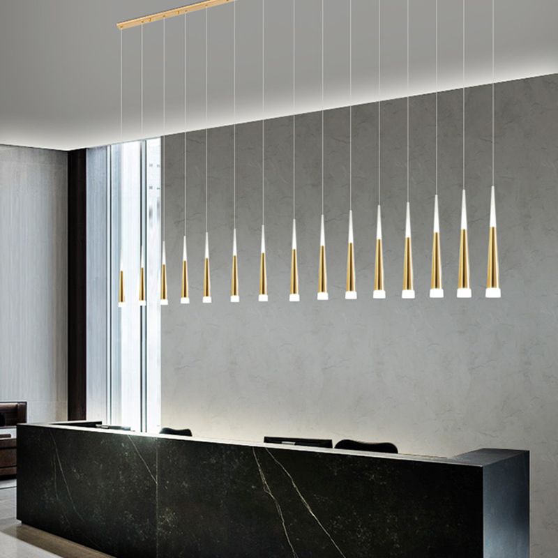 Simplicité LED Pendant Gold Small Drop Drop Lampe avec une teinte acrylique conique pour la salle à manger