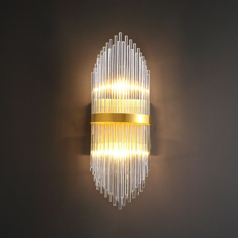 Postmodern Flute Shaped Wall Sconce Clear Crystal Rods Bedside Wall Light Fixture in Gold
