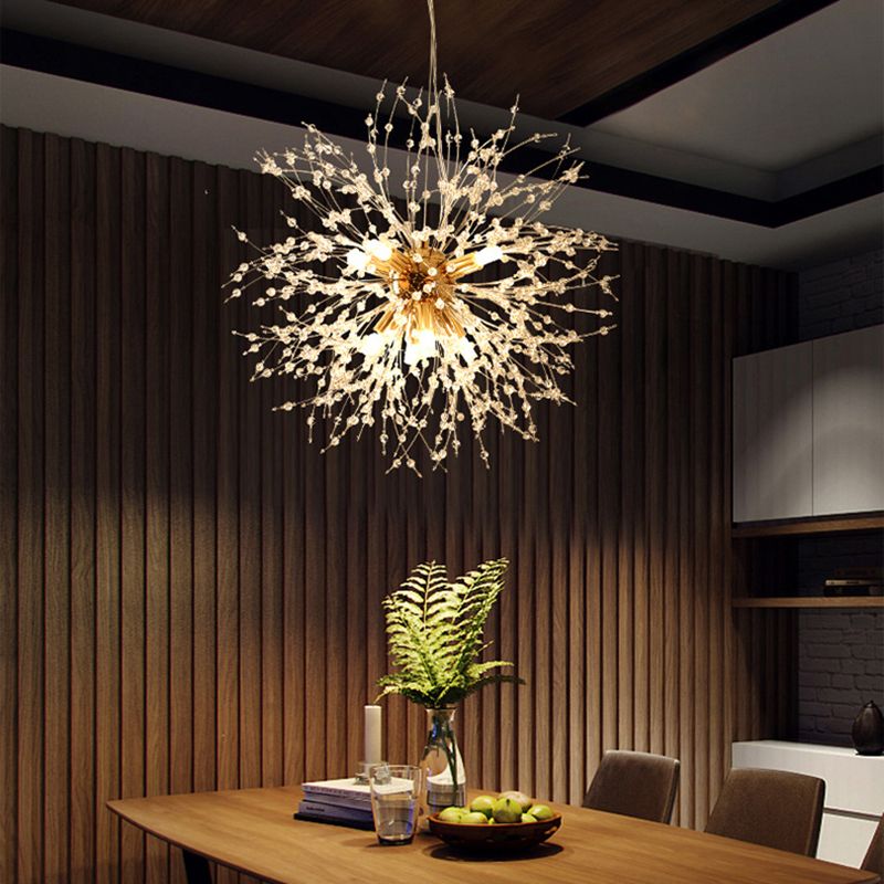 Lámpara de lámpara de forma de globo de forma nórdica lámpara de araña de luciérnagas para sala de estar