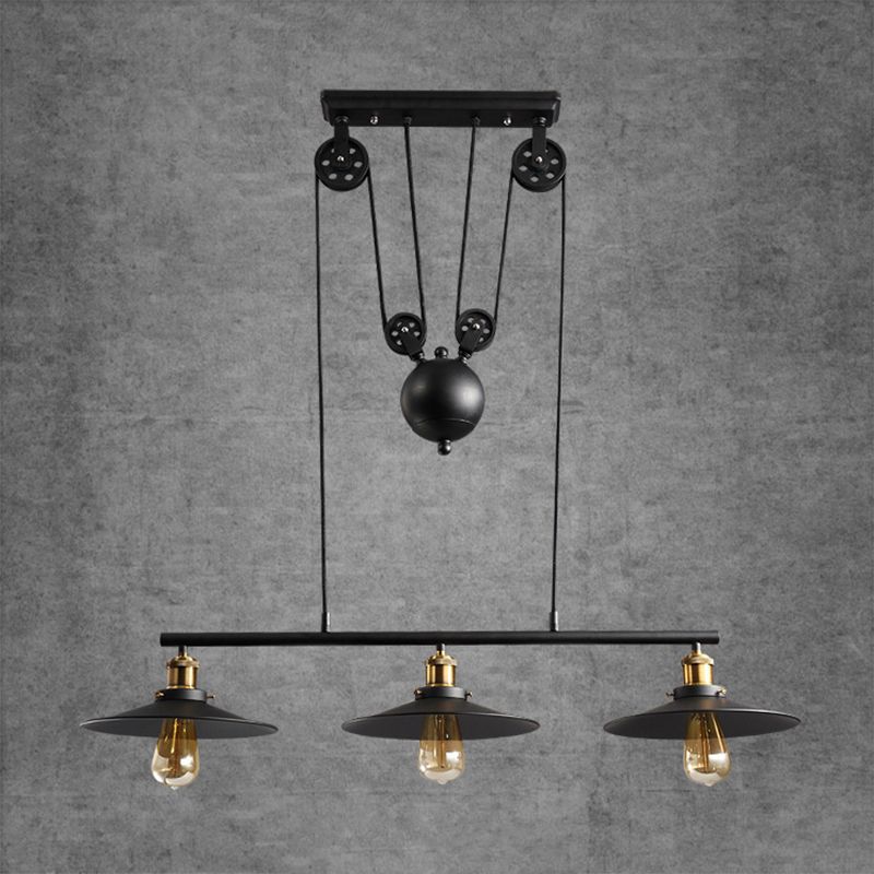Wrought Iron Black Island Pendant Light in Industrial Classic Style 3-Light Adjustable Pendant Light for Dining Room