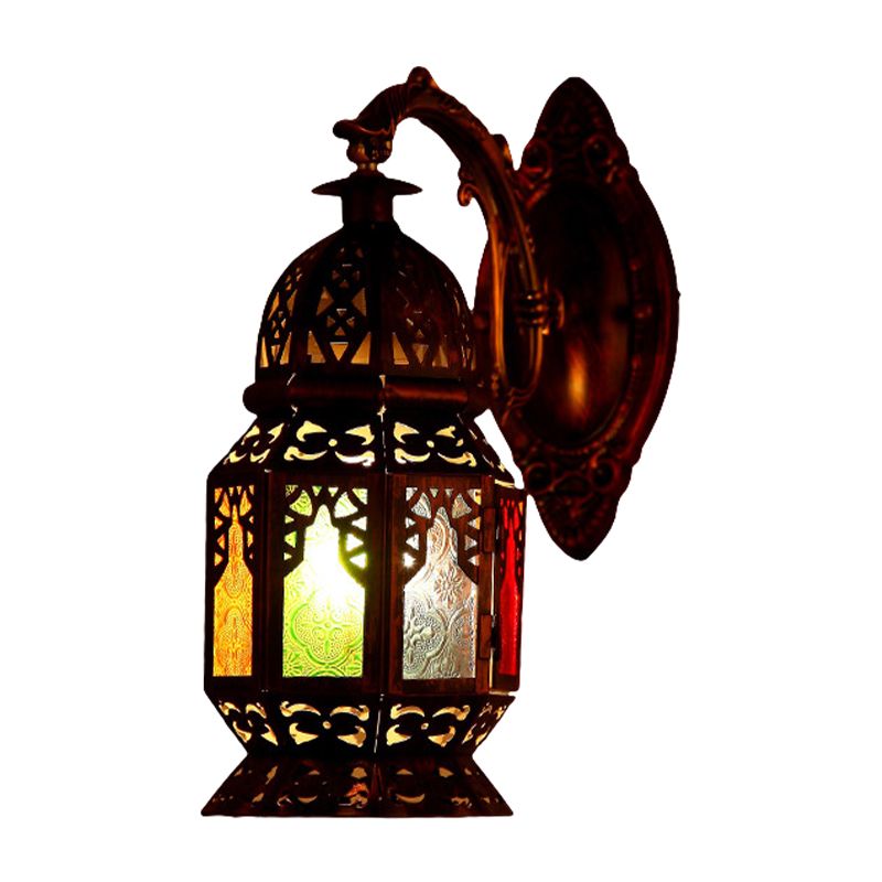 1 Light LED Sconce Lighting Vintage Lantern Metallic Wall Mounted Lamp Fixture in Copper