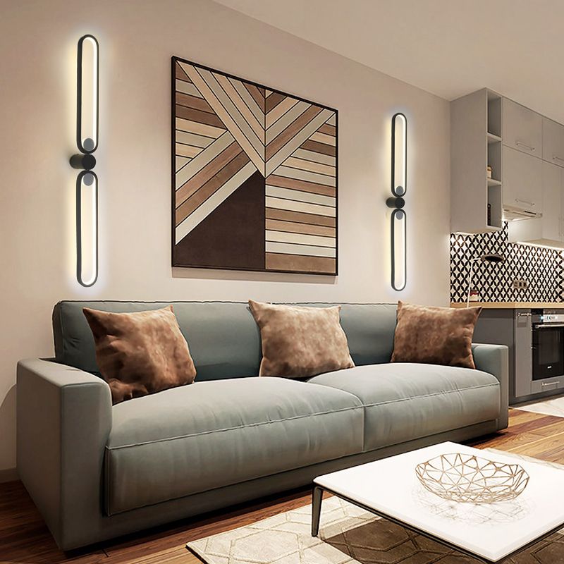 Linear Shade Metal Wall Sconce Modern Style 2 Lights Wall Mount Light in Black