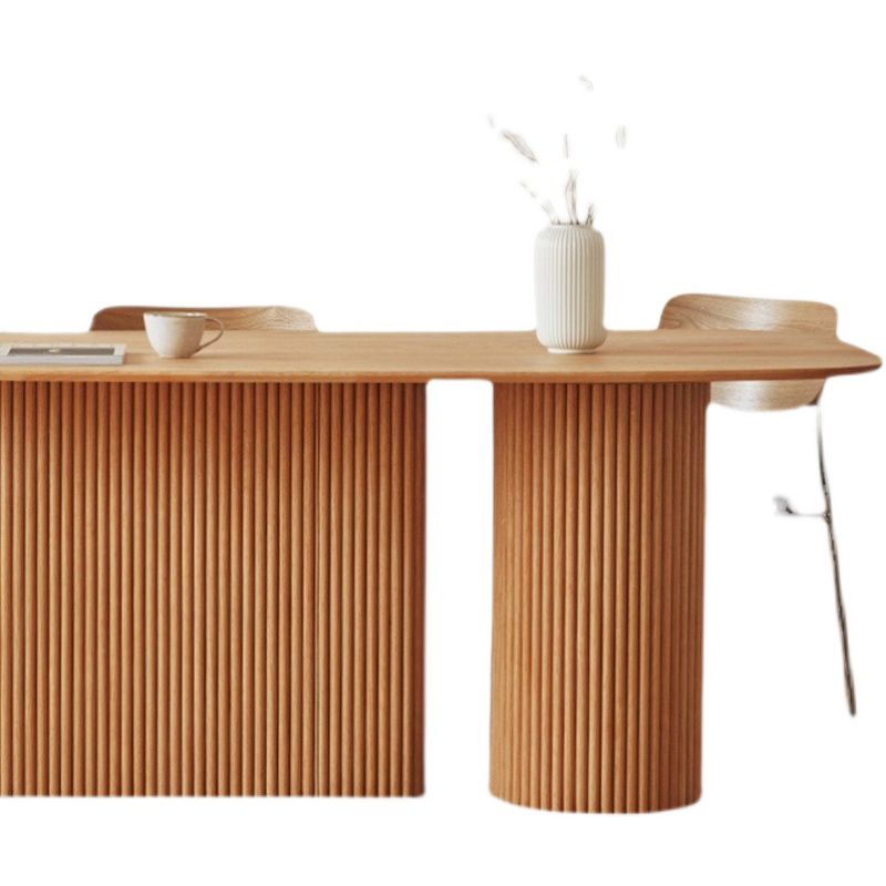 Solid Wood Dining Table Oval Double Pedestal Brown Furniture for Restaurant