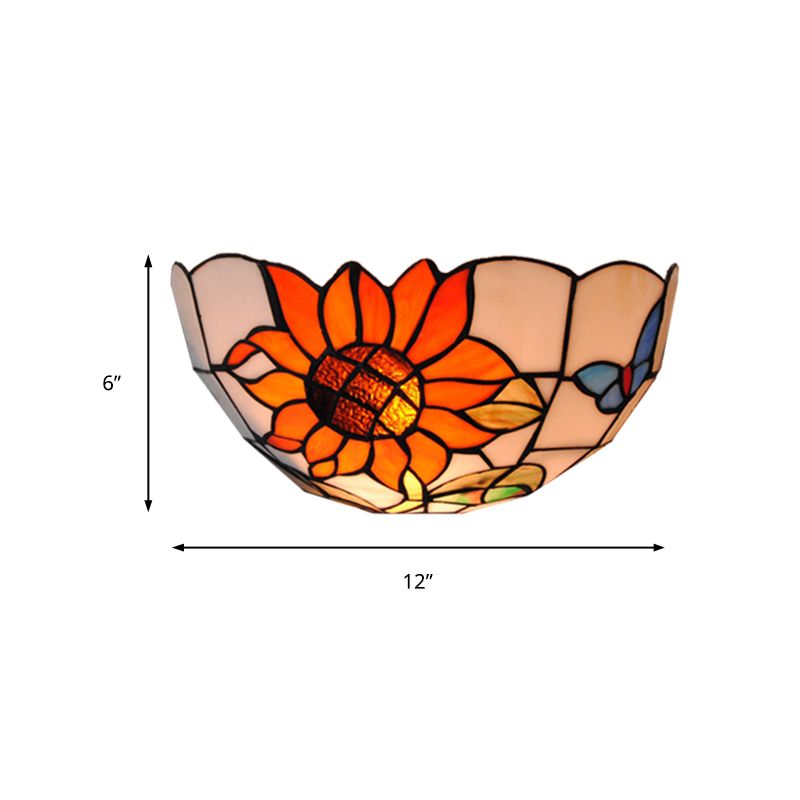 Sunflower Wall Lighting with Butterfly Pattern Rustic Loft Art Glass 1 Light Wall Sconce Light for Bedroom
