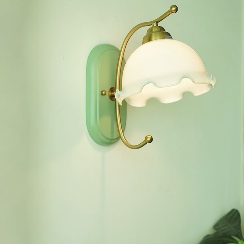 Nordic Style Wall Light Dome Shape Wall Lamp with Wooden Base for Bedroom