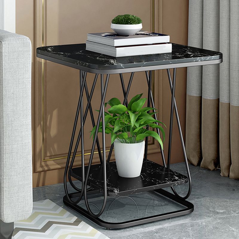 Frame Base Design Black/gold Metal Black White/white Marble Top Round Side Table
