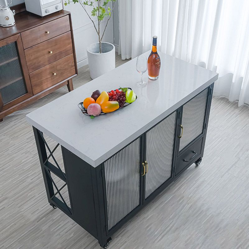 Kitchen Island Table Dining Room Prep Table with Storage Cabinet