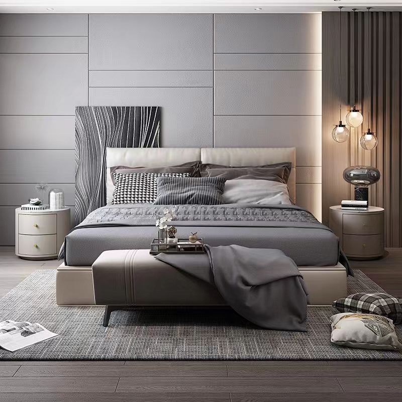 2 Drawers Nightstand with Stone/Glass Top 18.5" Tall Wood Accent Table Nightstand