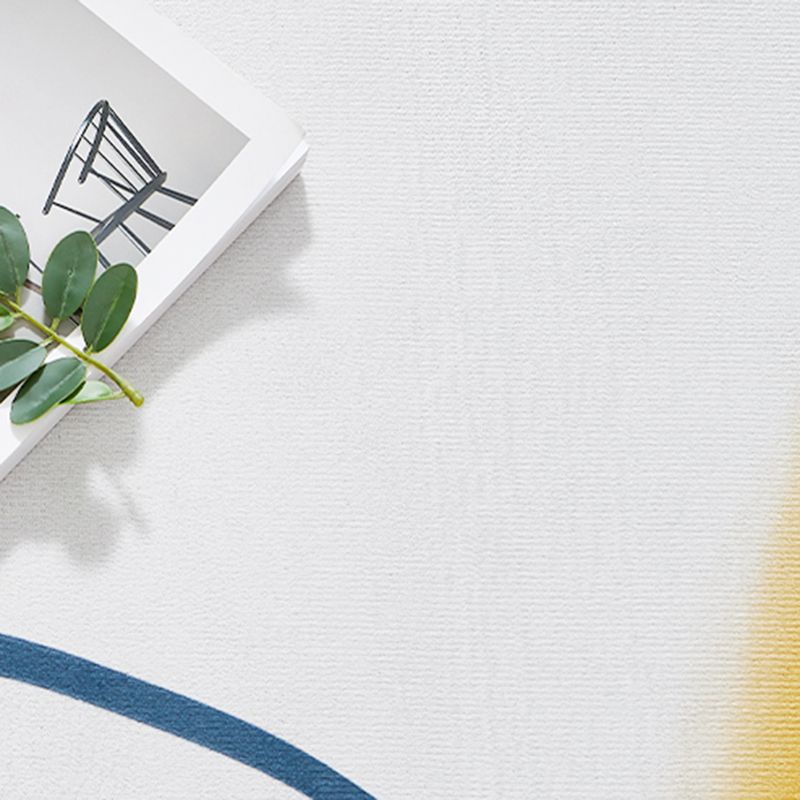 White Tone Trendy Rug Polyester Carpet Abstract Print Indoor Rug Anti-Slip Backing for Living Room