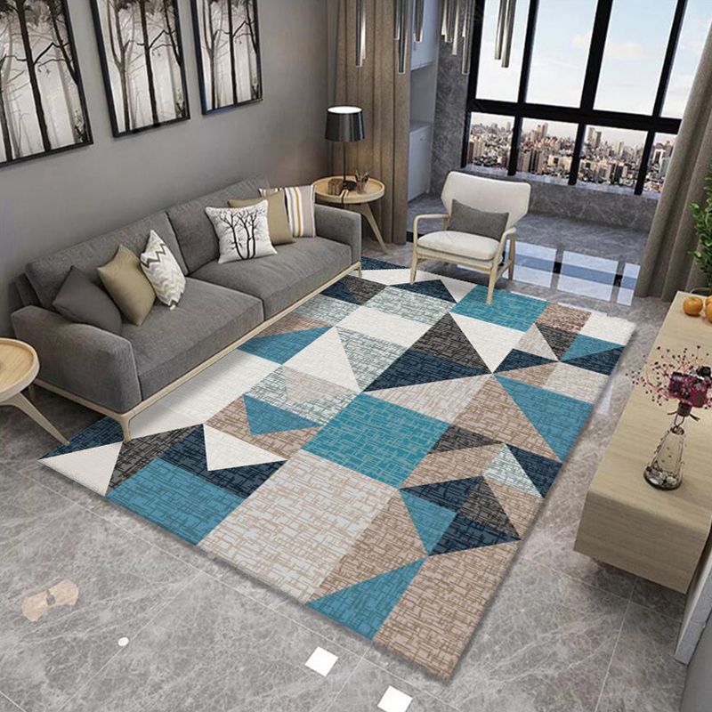 Formal Living Room Rug Multi Color Geometric Patterned Carpet Synthetics Anti-Slip Backing Washable Rug