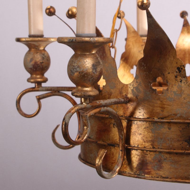Pendre suspendu de la couronne de campagne 6 lumières du plafond en métal Chandelier en laiton antique pour le salon