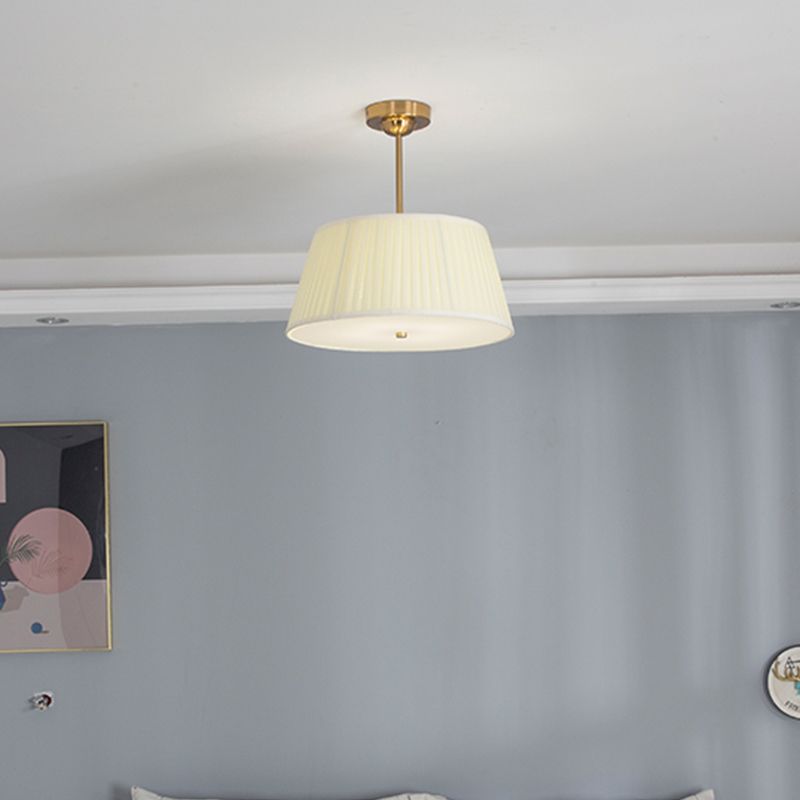 Single Semi Flush Traditional Tapered Pleated Fabric Flush Ceiling Light Fixture in White for Bedroom