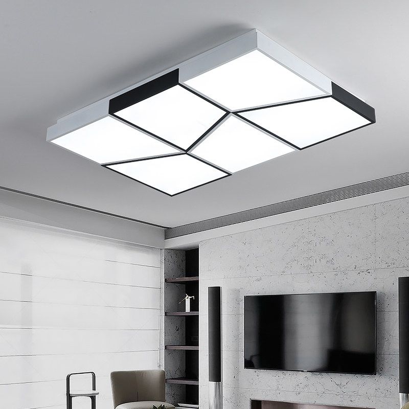 19.5"/35.5"/47" Modern Square Ceiling Light Fixture Acrylic Shade LED Black and White Flush Ceiling Light for Living Room in Warm/White