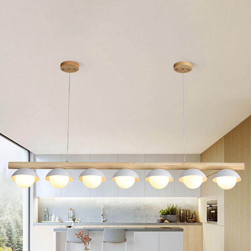 Moderno semplice lampadario lineare gambo in legno 5/7 luci bianche ombra luci di biliardo per ristorante