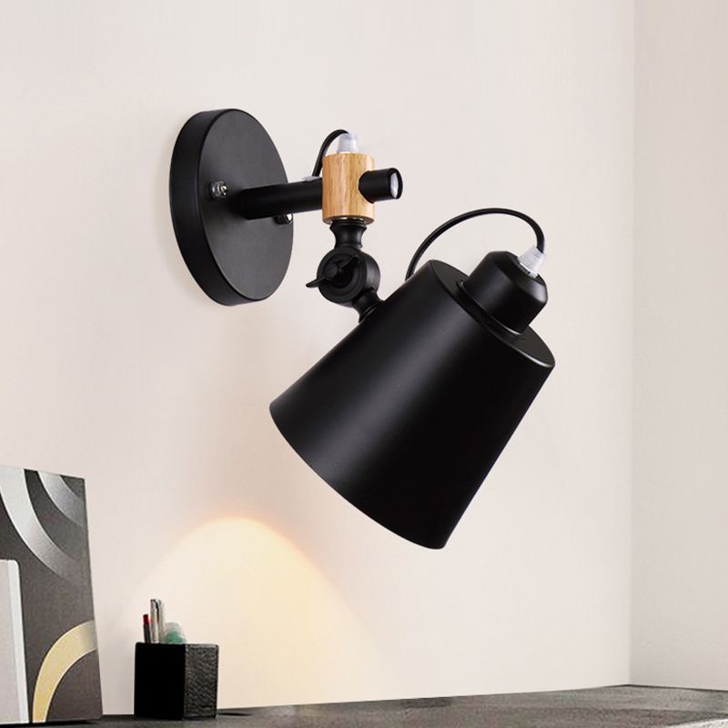 1 Head Barrel Wall Lamp Sconce Industrial White/Black Metal Wall Lighting with Adjustable Node