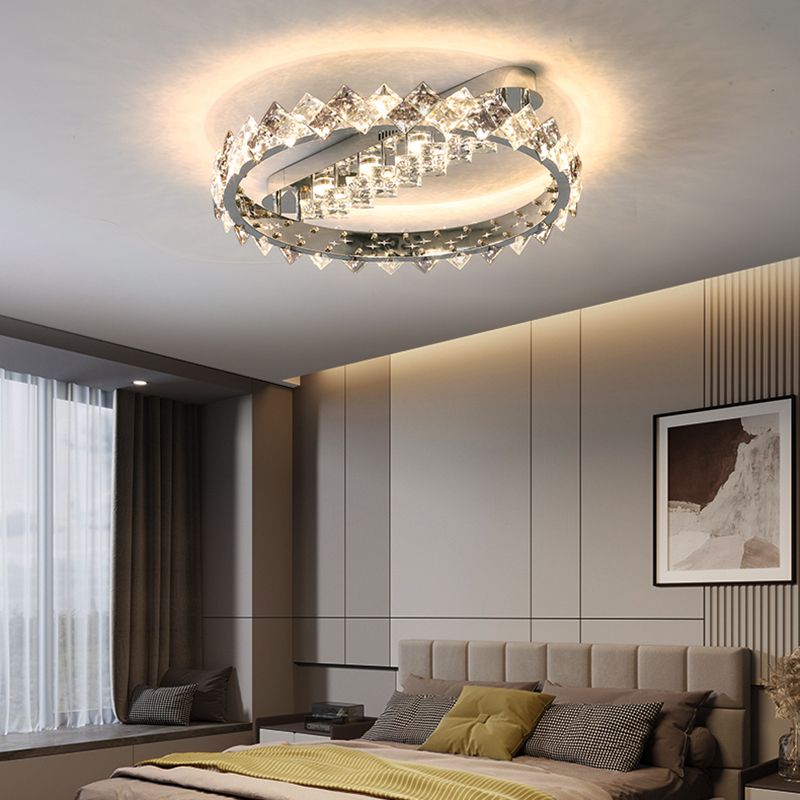 Modern Circular Flush Light Fixture Crystal 1 Light Flushmount Lighting in Grey