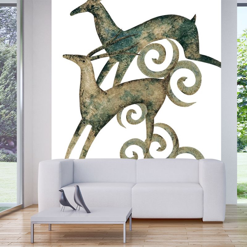 Brown Couple Deer Wall Murals Moisture Resistant Wall Covering for Living Room Decor