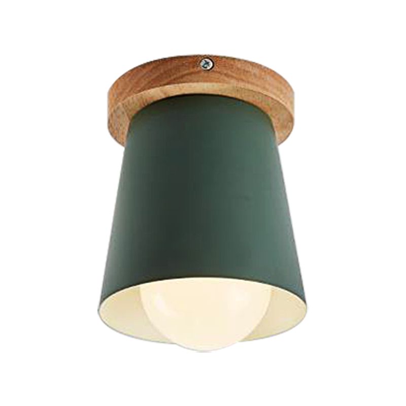 1 Bulb Gray/White/Green Conical Flush Mount Ceiling Light Metal Contemporary Ceiling Mounted Light for Bedroom