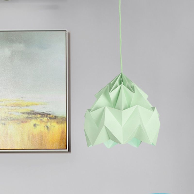 Origami Ceiling Pendant Light Macaron Paper 9.5"/15" Dia 1 Light Pink/White/Green Hanging Lamp Kit