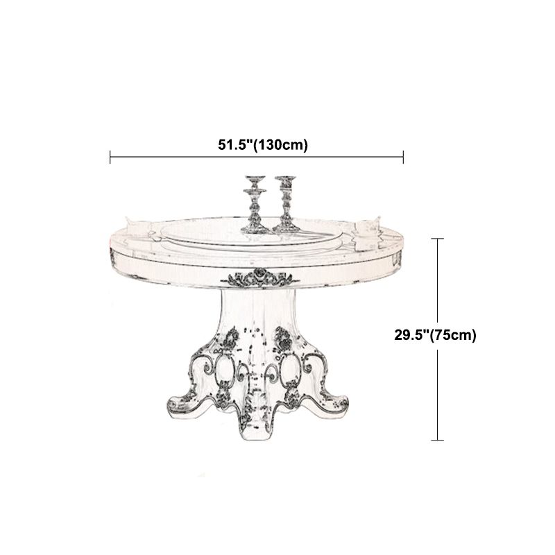 Oak Wood Base Victorian Dining Table Round Marble Top Table with Pedestal