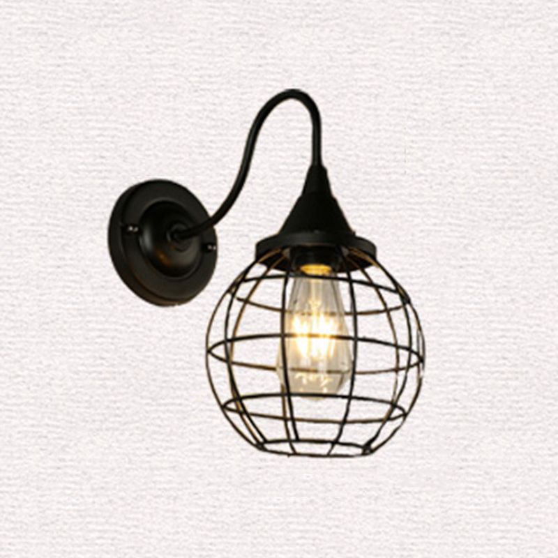 Antique Globe Cage Wall Mount Light Single-Bulb Iron Wall Light Fixture for Restaurant