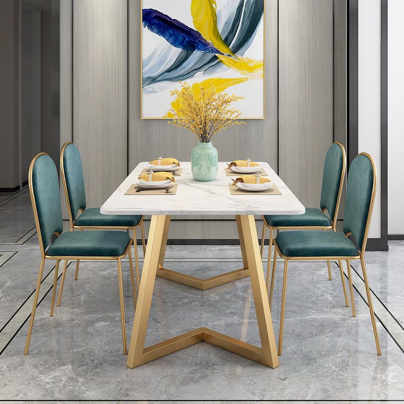 Rectangle Scandinave Dining Room Ensemble de meubles à manger en pierre fritté avec base métallique