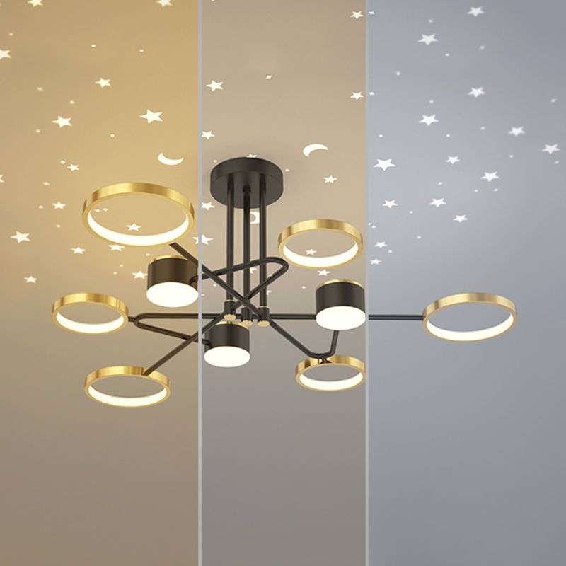 Postmodern Metal Hanging Lights Multi Lights Gold and Black Chandelier for Living Room