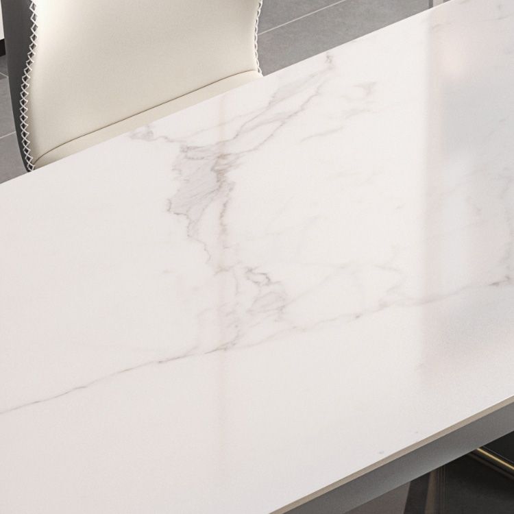 Scandinavian Sintered Stone Dining Room Set with Rectangle Table and Self-StoringLeaf Dining Set