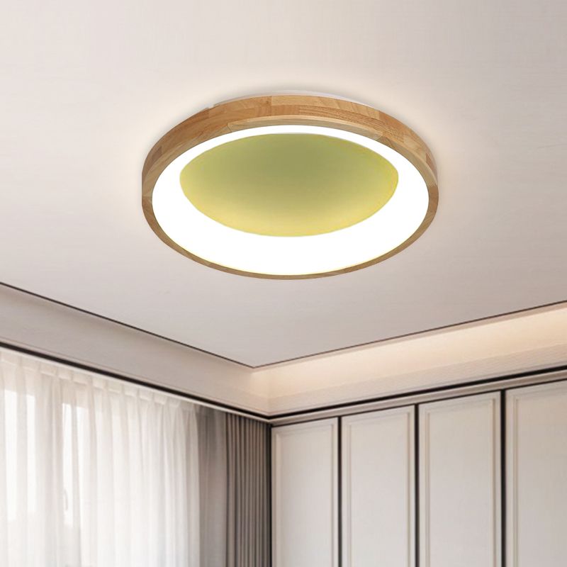 12"/16"/19.5" Wide Dented Circular LED Flush-mount Light Nordic Style Wood and Acrylic Ceiling Light for Hallway