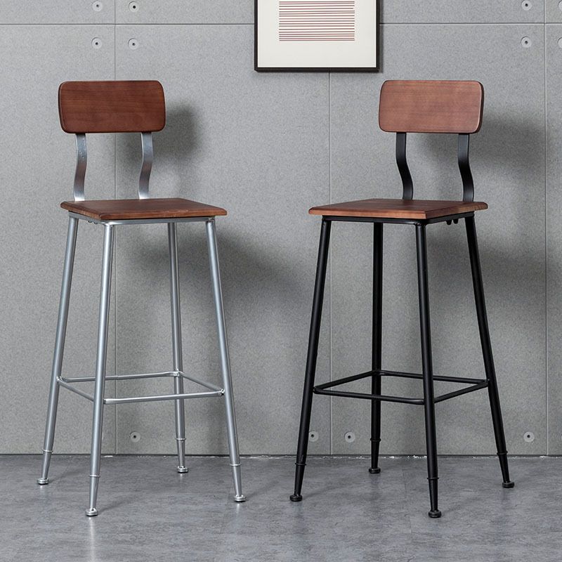 Modern Style Iron Barstool Solid Wood Seat Bar Chair with Backrest
