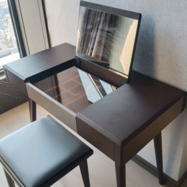 Contemporary Bedroom Makeup Vanity Desk Glass Vanity Dressing Table with Drawer